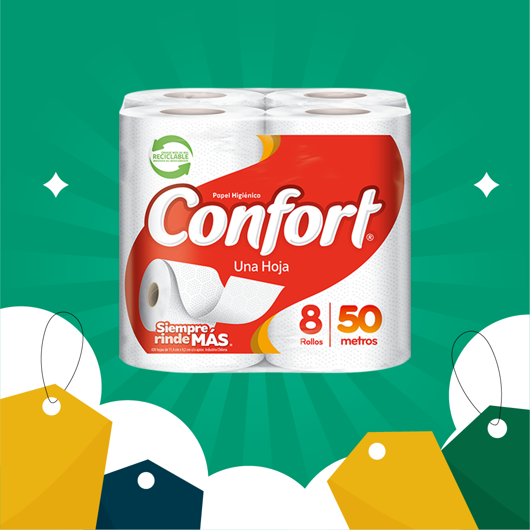 Papel Higiénico Confort Hoja Simple 8 Rollos 50 M