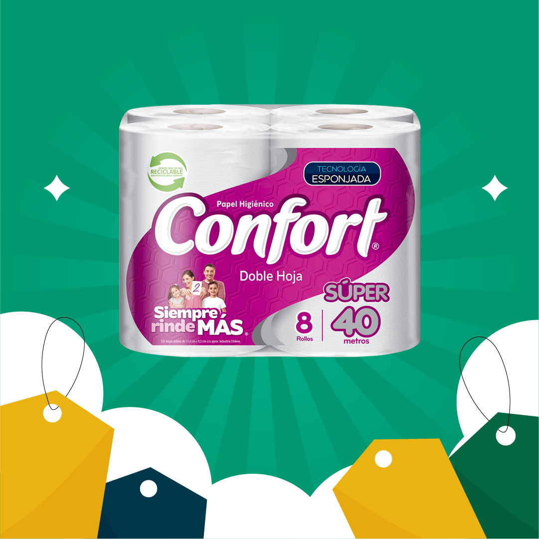 Papel Higiénico Confort Doble Hoja 40 M 8 Rollos